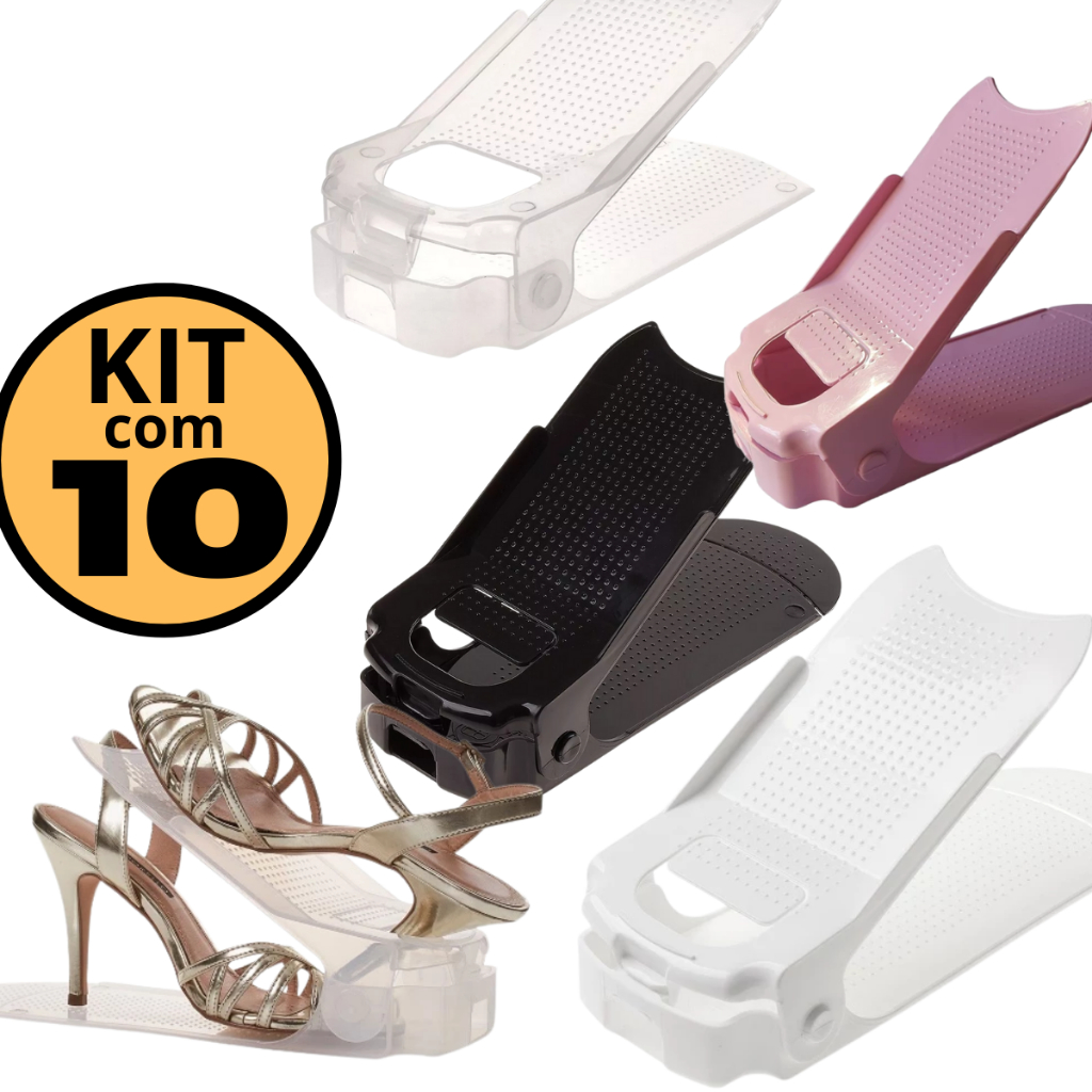 Kit com 10 Organizadores com Furo para Saltos, Sapatos e tênis com Regulagem de Altura e Várias Cores