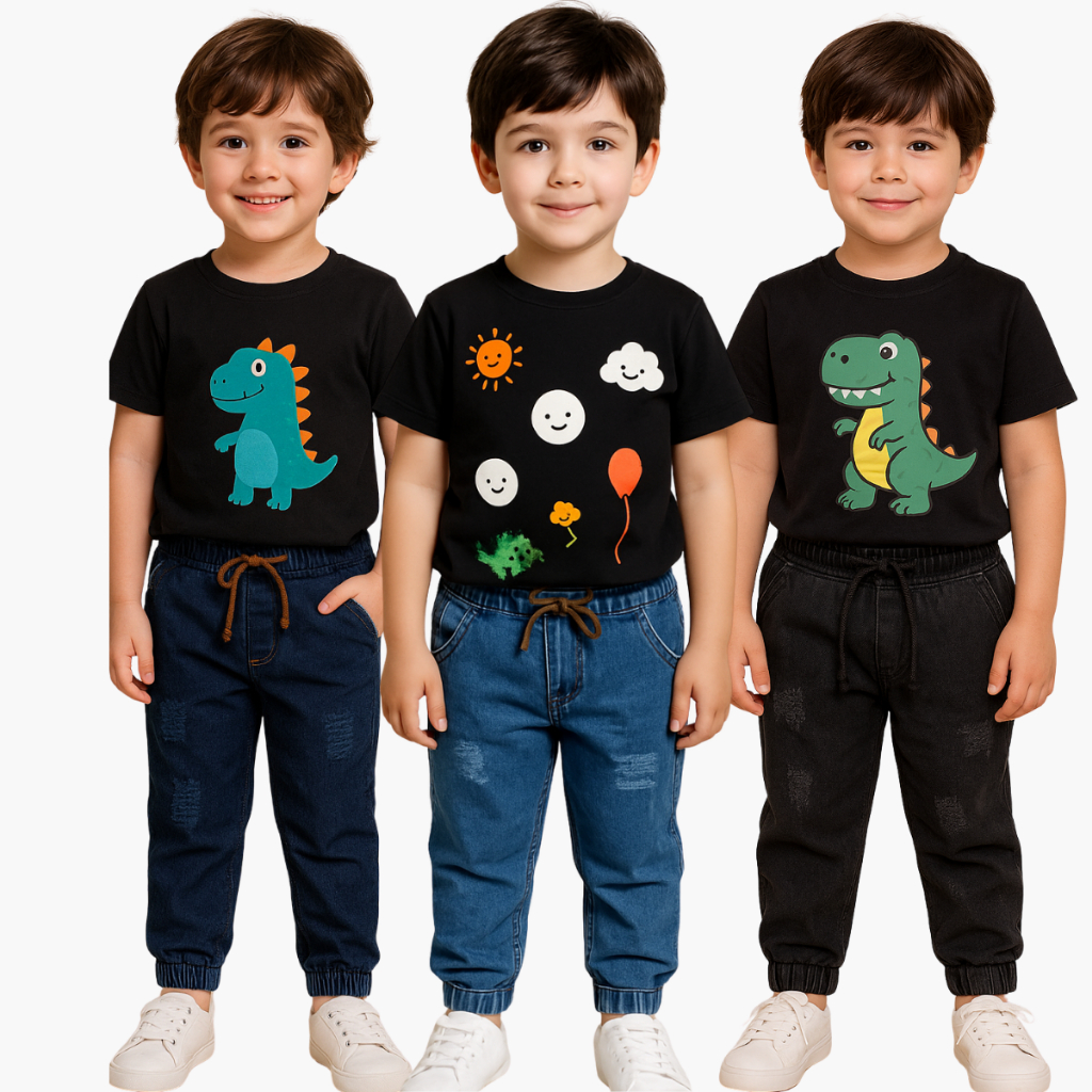 KIT 3 Calça Jogger Jeans Infantil Masculina Estilo e Conforto em Oferta na Shopee