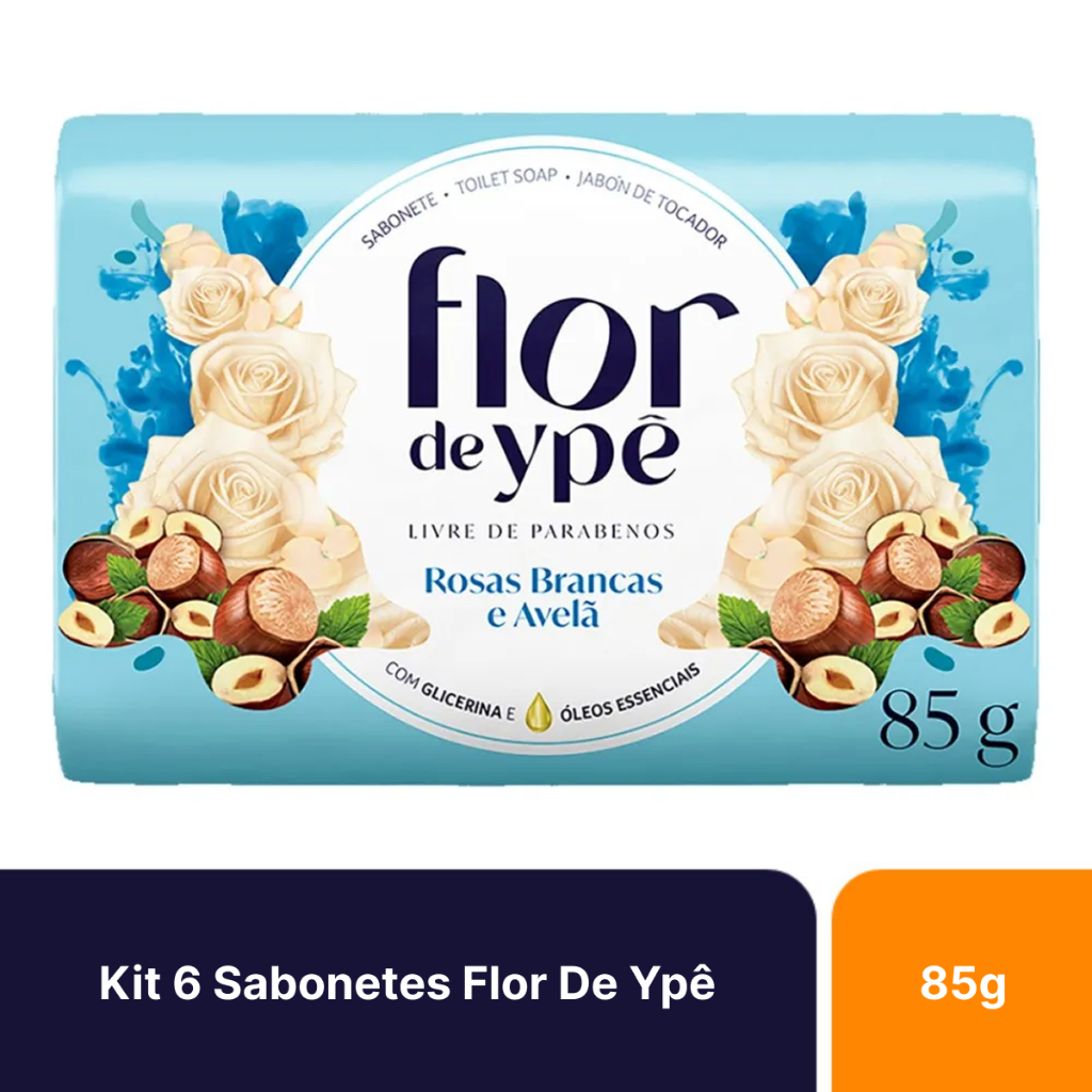 Kit 6un Sabonetes Flor De Ypê Rosas Brancas E Avelã 85g em Oferta na Shopee