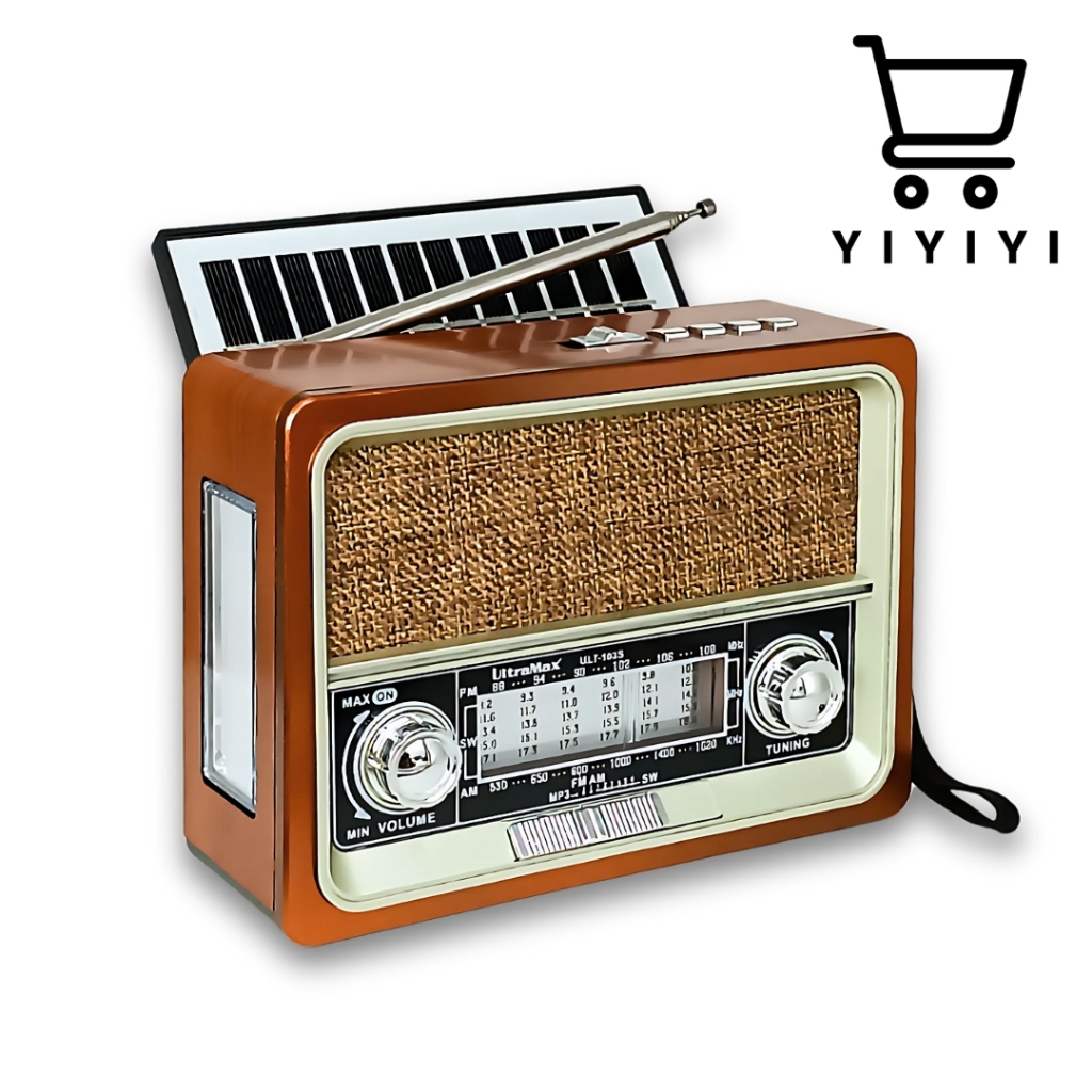 Rádio Retro Caixa de Som Bluetooth Usb Sd Am Fm multimídia Carregador Placa Solar com Lanterna