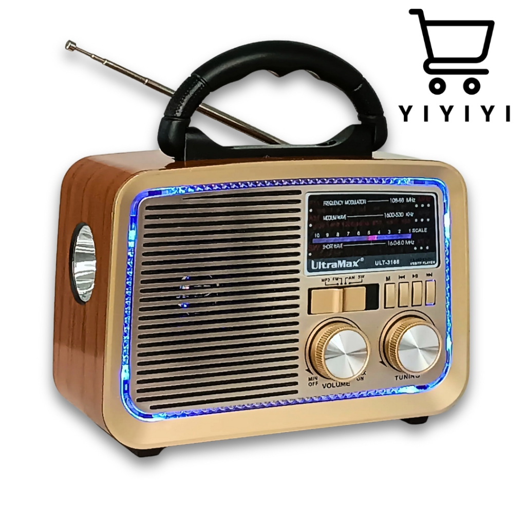 Radio Retro  bluetooth ,entrada usb,microsd lanterna e sainda auxiliar ULT-3188 em Oferta na Shopee