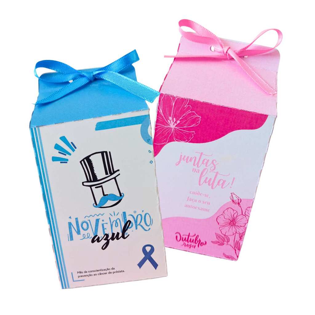 Kit 10 Lembrancinhas Caixinha Milk Outubro Rosa Novembro Azul