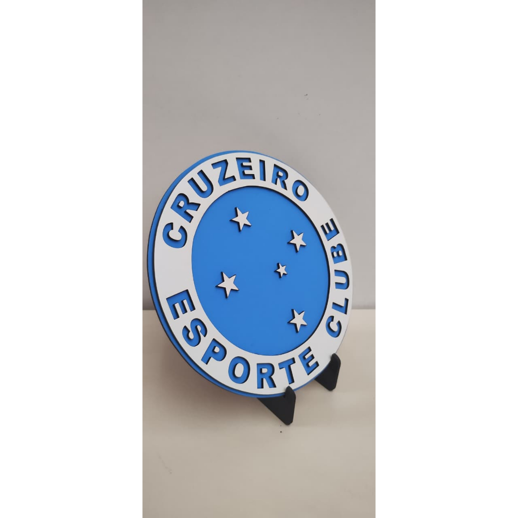 Quadro em MDF 3D do Cruzeiro Esporte Clube - Diâmetro 20cm ou 30cm com Dupla Face para Aplicação ou suporte de mesa