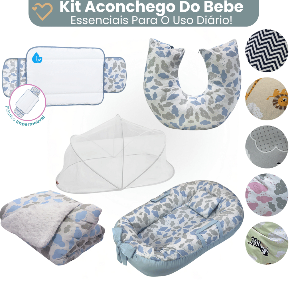 Ninho Redutor Berço com Mosquiteiro Almofada Amamentação Trocador Portatil Coberdrom Edredom