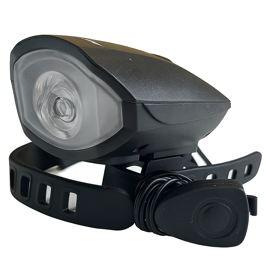 Farol para Bicicleta com LED e Buzina Recarregável via USB Acessório para Bicicleta com 250 Lumens