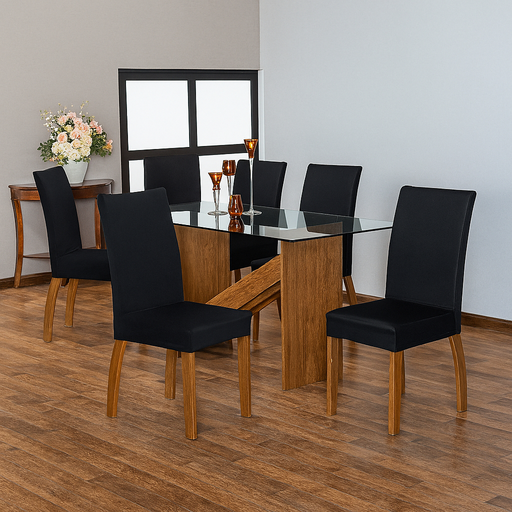 Kit 06 Capas Cadeira Jantar Malha Gel Elástico Menor Preço