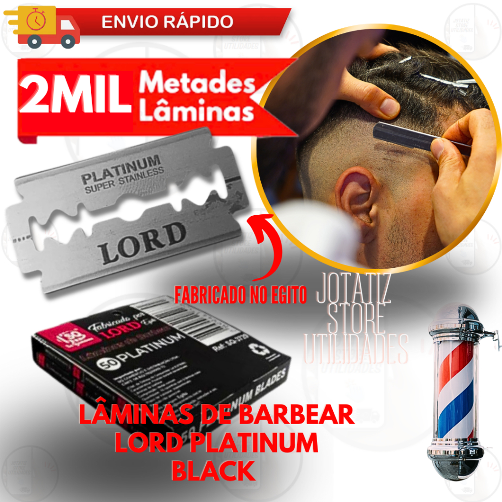 Lâmina Com 2000 à 500 Sem Aparelho De Barbear LORD Platinum Egito Profissional (meia) - 100% Inox Barbeiro Barbearia