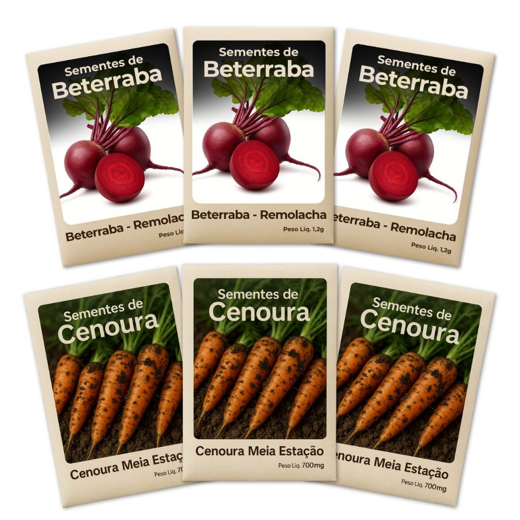 Sementes Beterraba Cenoura Alta Qualidade Cultivo em Vasos Horta Vertical Urbanas e Jardins Kit 6un