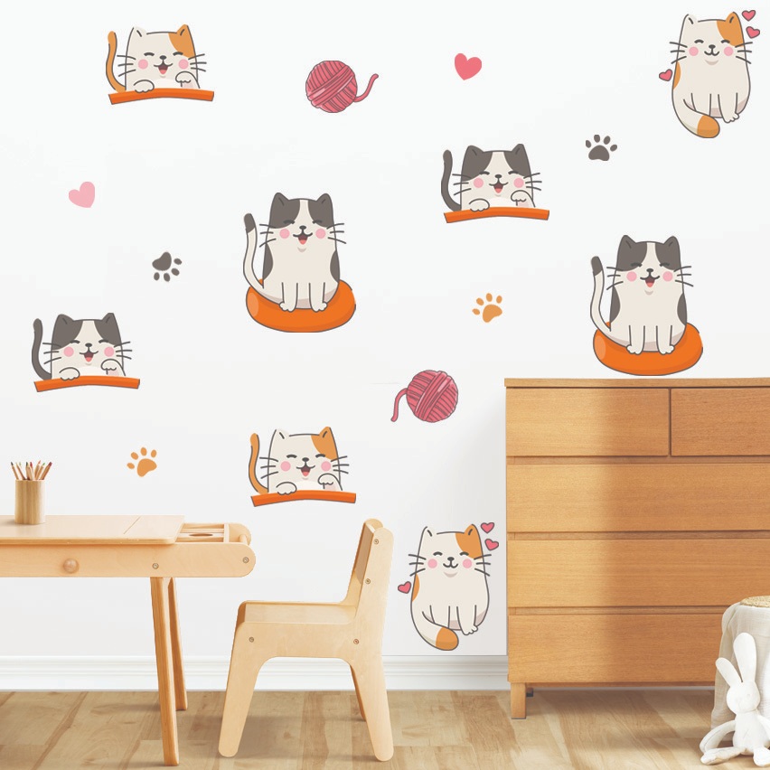 Adesivo De Parede Infantil Gatos Gatinhos Coração Pet Shop Gt1
