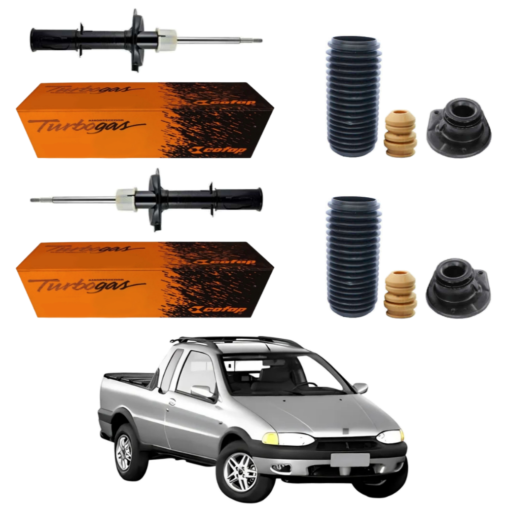 PAR AMORTECEDOR DIANTEIRO STRADA 98 A 2000 ORIGINAL COFAP + KITS