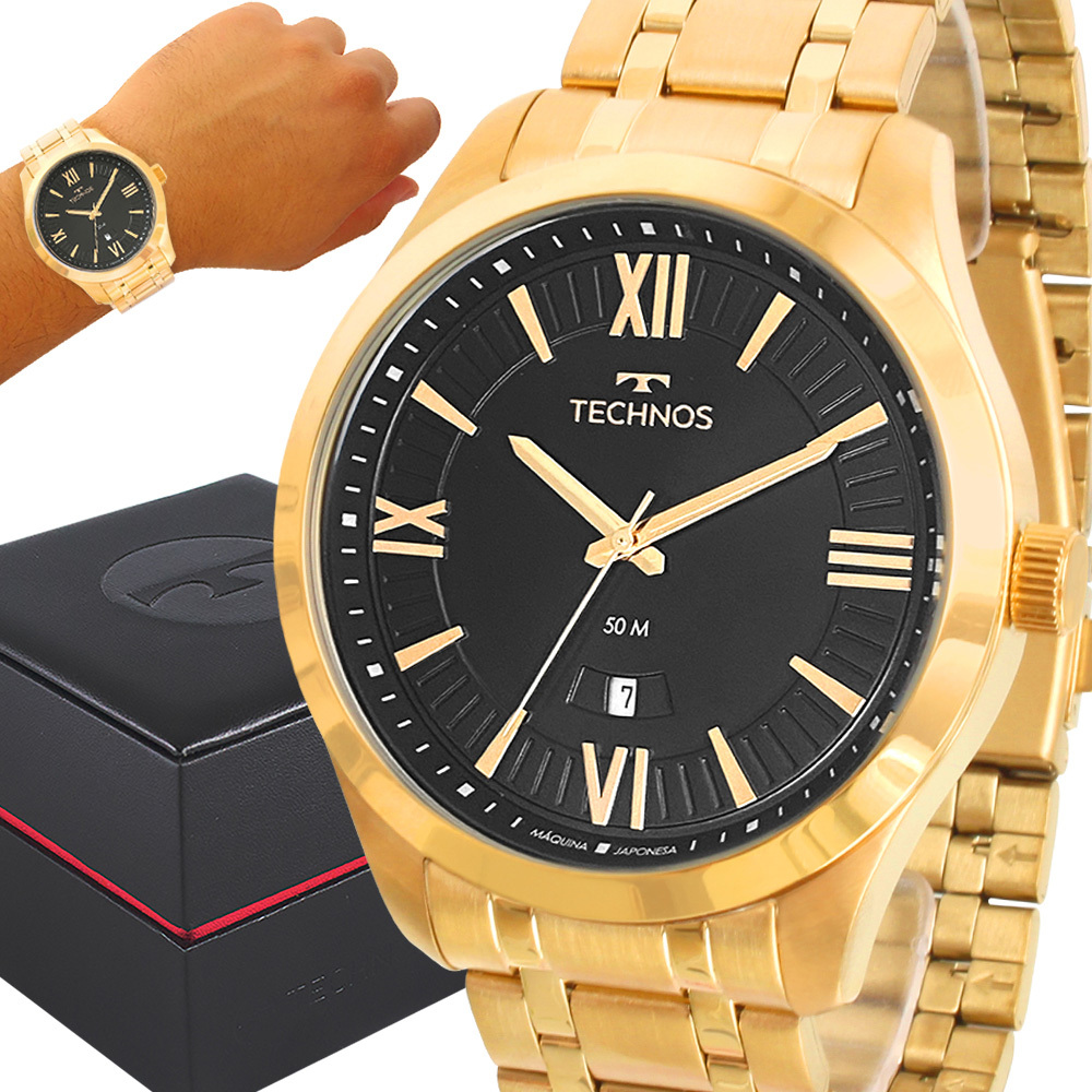 Relógio Technos Masculino Dourado Prova d'água com 1 ano de garantia - Watches