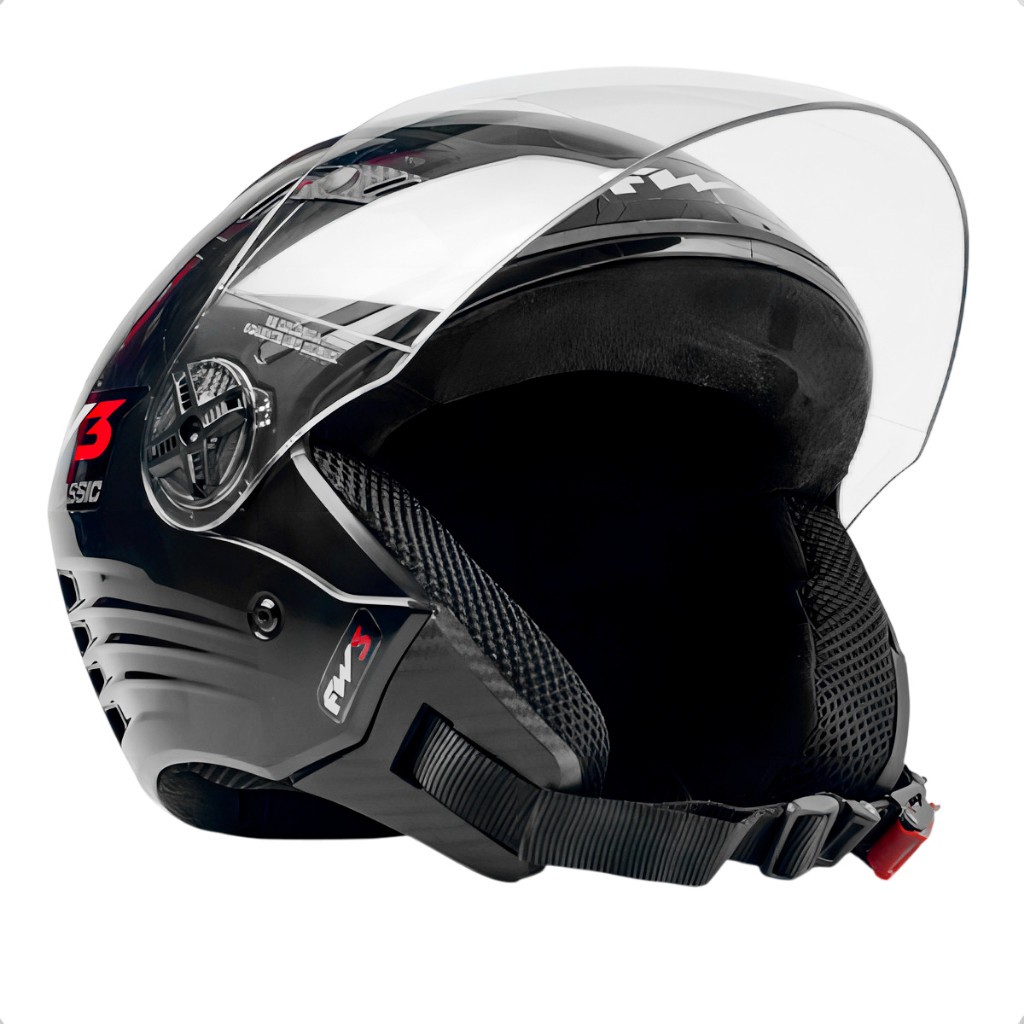 Capacete Moto Motociclista X Open Classic Preto Brilho Fw3