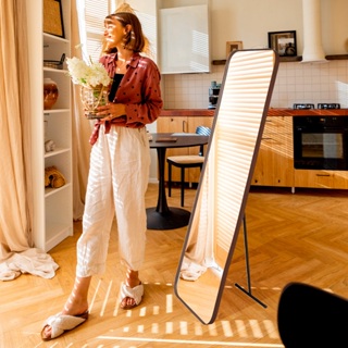 Espelho Retangular 150x50cm com Suporte de Chão - Corpo Inteiro Estilo Pinterest com Couro Orgânico em Oferta na Shopee