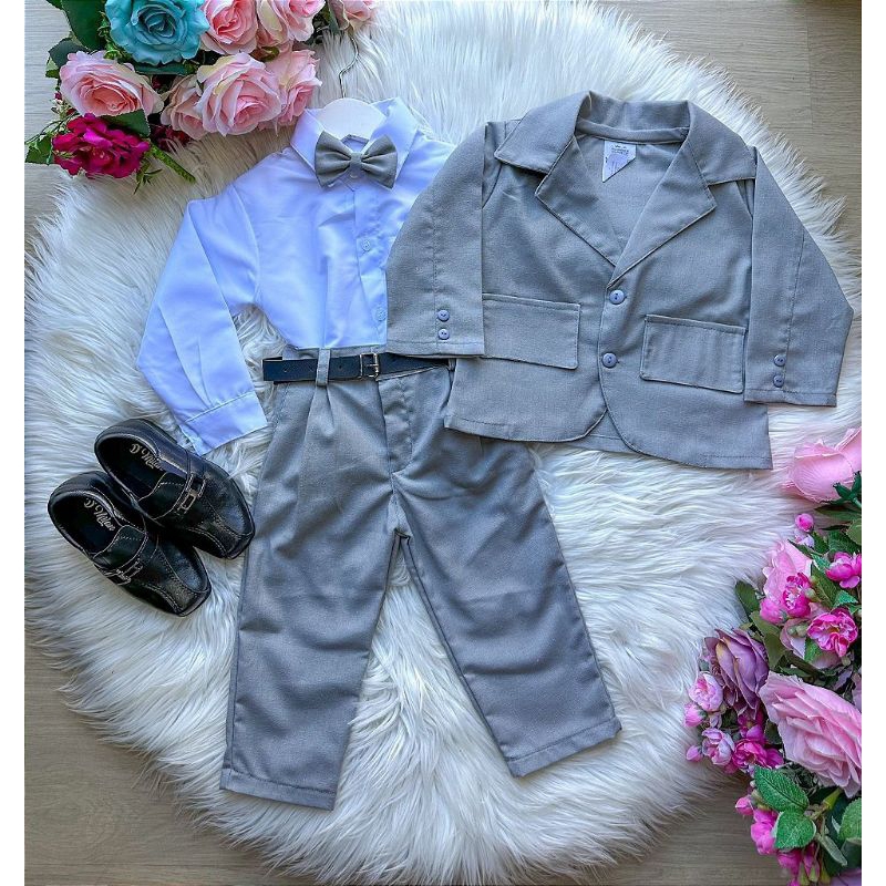 conjunto social infantil terno blazer cinza
