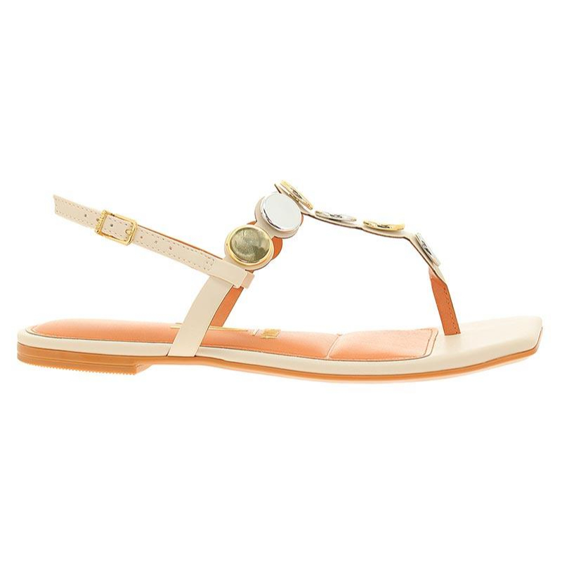 Sandália Feminina Rasteira Vizzano 6513.210 Fivela Enfeite Bolas Bico Quadrado Aplicações Moda Verão