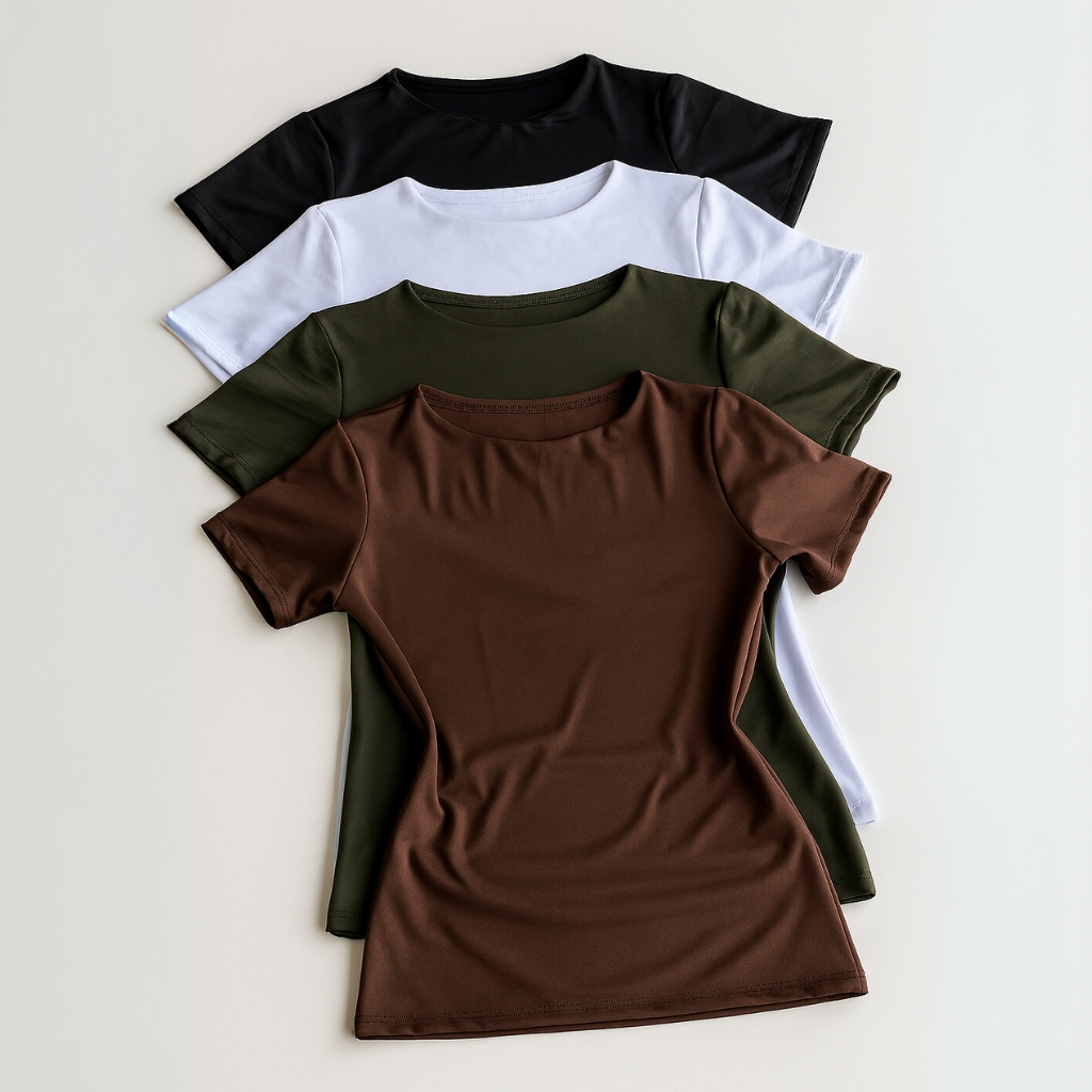 Kit 4 Blusa Feminina Suplex Duplo Básica Elegante Blogueira