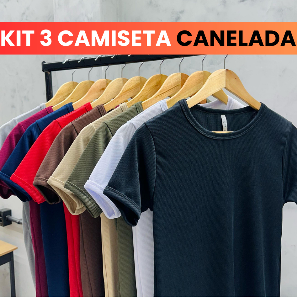 Kit 3 Camiseta Masculina Modelo Americano Canelada Básica Americana em Oferta na Shopee