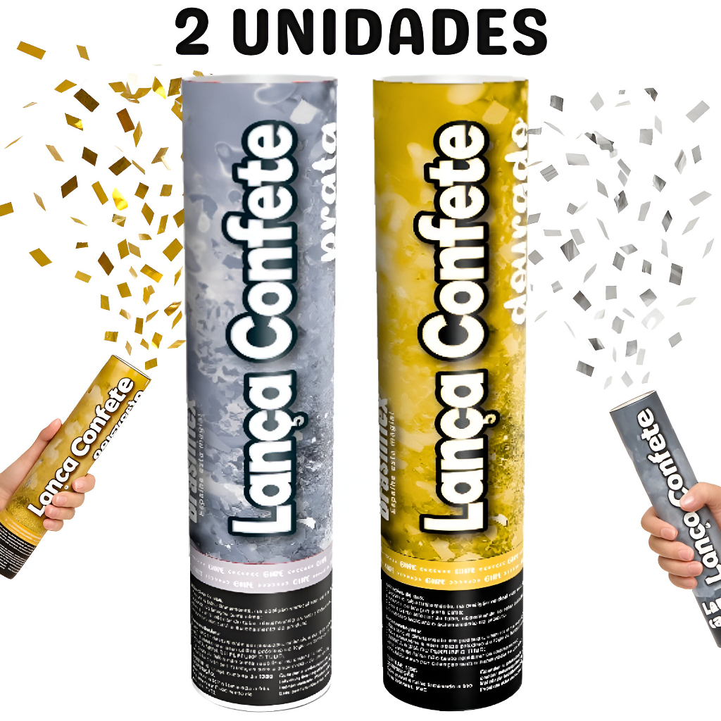 Lança Confete Prata Dourado 30 cm –Chuva de Prata Metalizado Para Festa, Casamento, Formatura Ou Chá Revelação