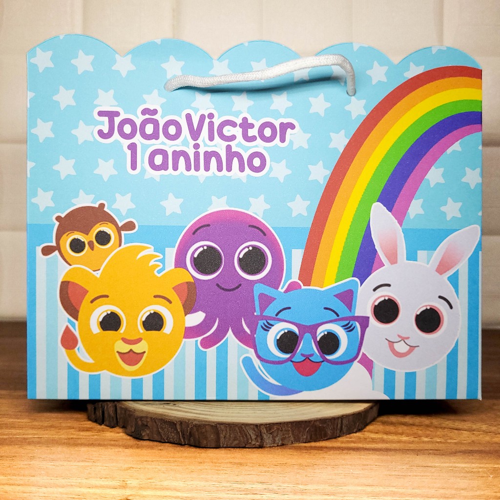 Sacolinha (G) Personalizada Lembrancinha Bolo Fofo Azul.