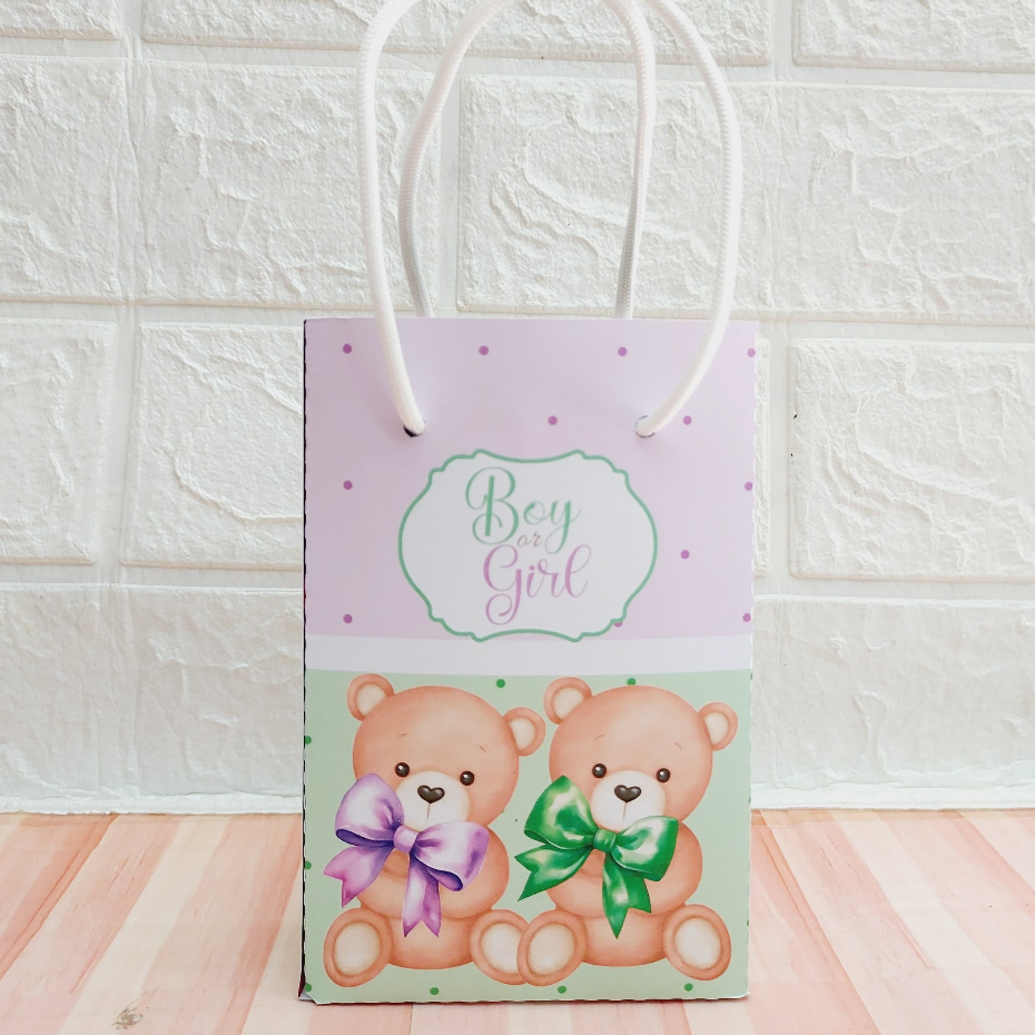 Sacolinha Surpresa Personalizada Chá revelação Verde e Lilás Boy of Girls 10X15X4 Lembrancinha para  PEGUE E MONTE