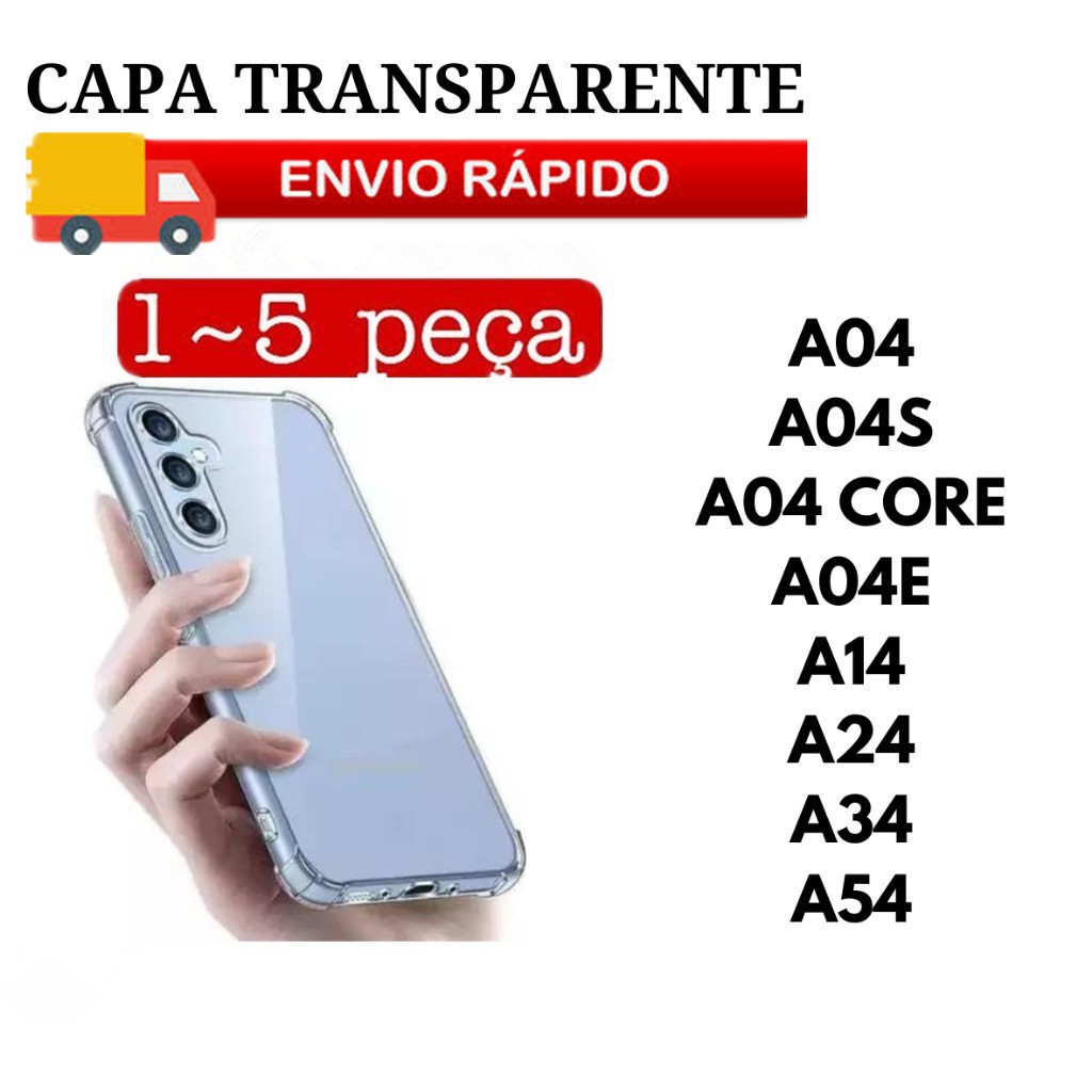 Capa Transparente TPU Anti Shock Para Samsung A04 A04S A04 CORE A04E A14 A24 A34 A54