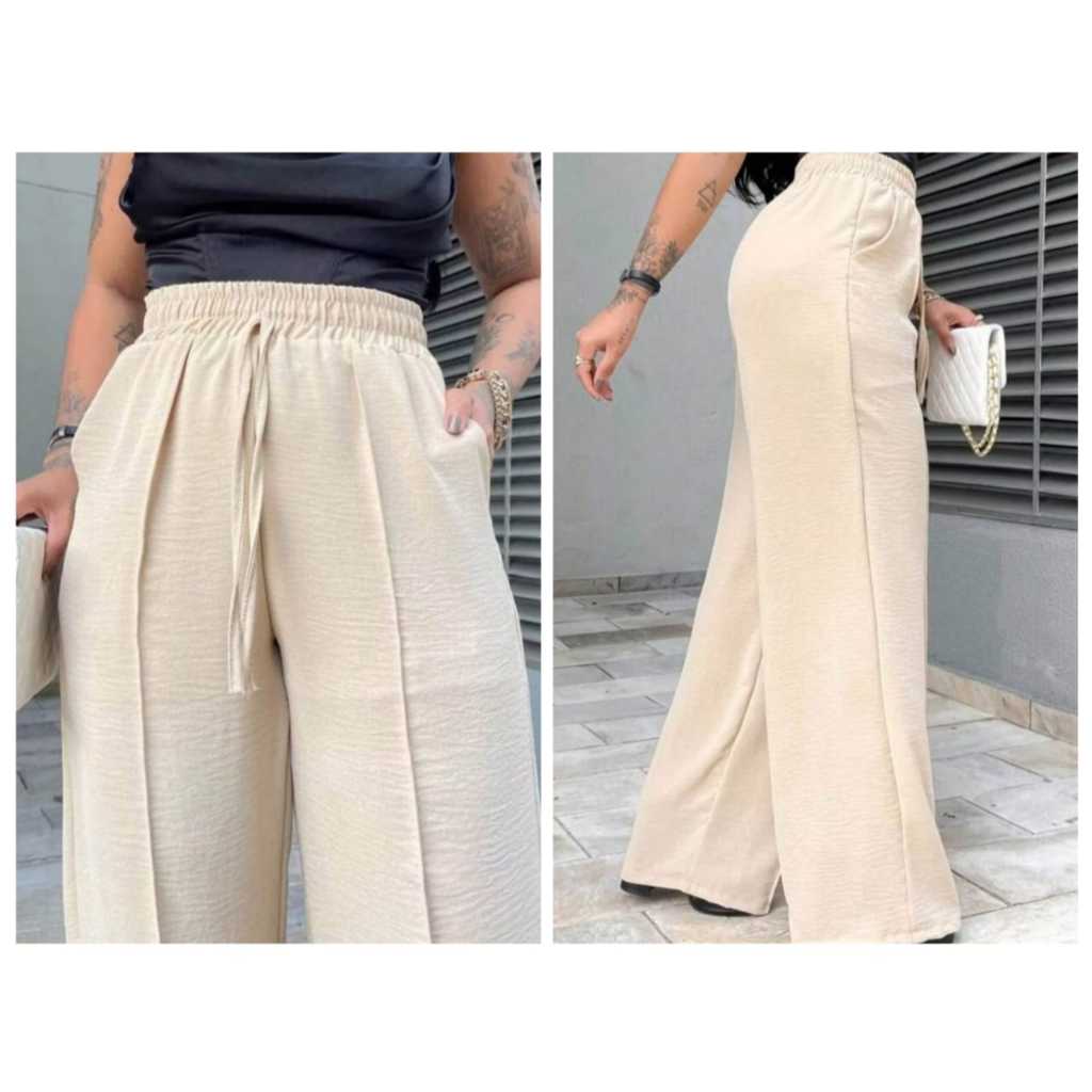 Calça Pantalona Feminina com elastico na cintura, calça flare folgadinha com botao Tendência 2026 em Oferta na Shopee