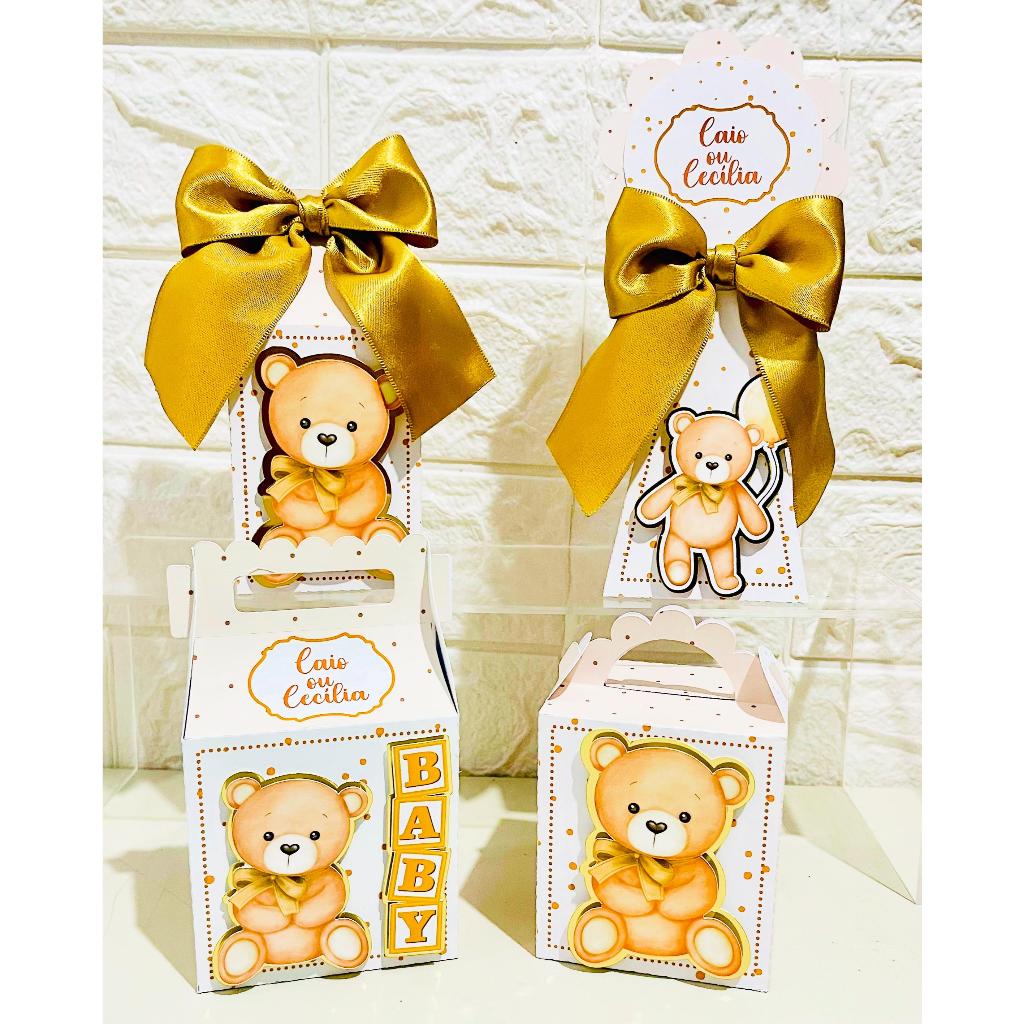 Caixinhas personalizadas, chá de bebe, chá revelação, ursinho marrom, personalizados de LUXO