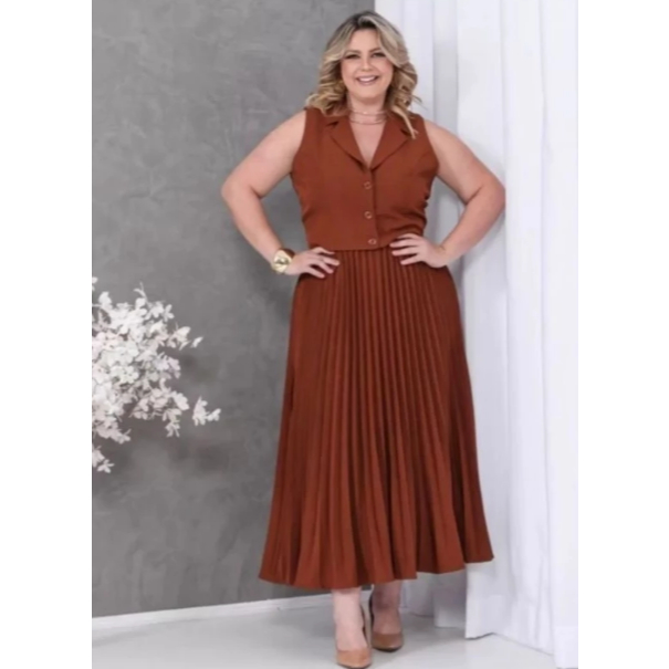 Conjunto Colete E Saia Longa Plissada Plus Size Tendência Moda Evangélica Feminina em Oferta na Shopee