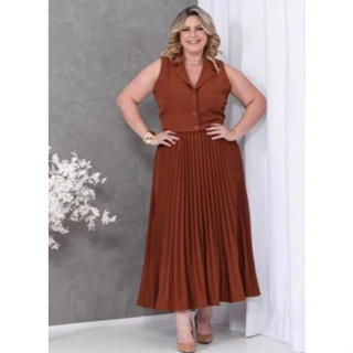 Conjunto Colete E Saia Longa Plissada Plus Size Tendência Moda Evangélica Feminina em Oferta na Shopee