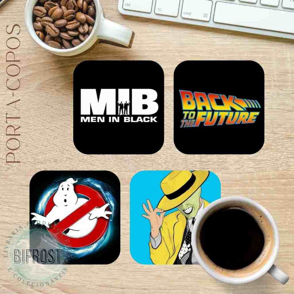 Kit Porta copos Best Movies MIB, Back to the future,Ghostbusters, Mascára colecionável festas Geek