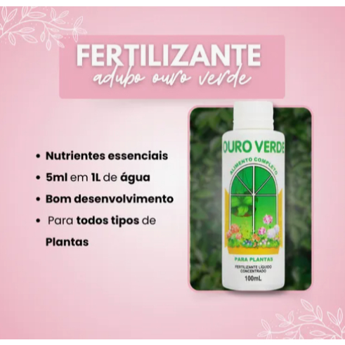 Ouro Verde Adubo Fertilizante Líquido Concentrado Para Plantas 100ml Rende 20 Litros
