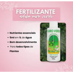 Ouro Verde Adubo Fertilizante Líquido Concentrado Para Plantas 100ml Rende 20 Litros