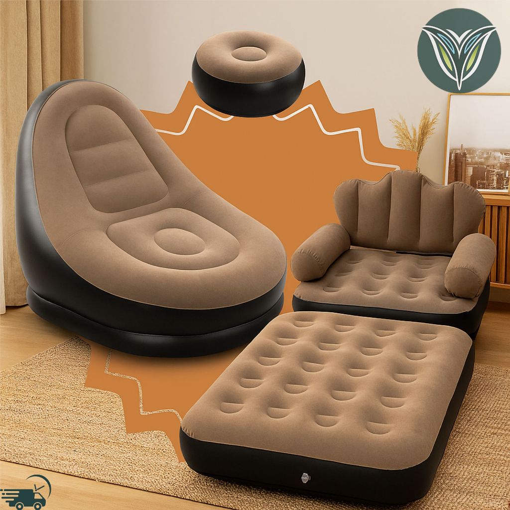 Poltrona e Pufe Inflável - Poltrona e Sofa Cama Portatil + Bomba de Ar Casa Sala Quarto Viagem Puff Camping Acampamento