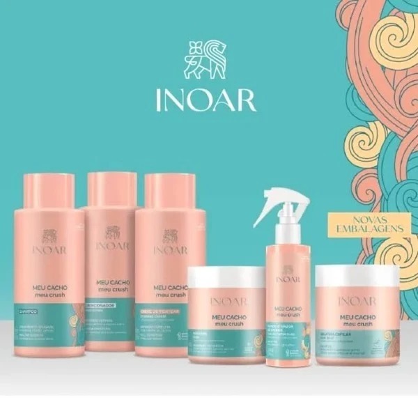Kit Inoar Meu Cacho Meu Crush Completo – Shampoo, Condicionador, Máscara, Creme, Ativador e Gelatina | Cachos Definidos