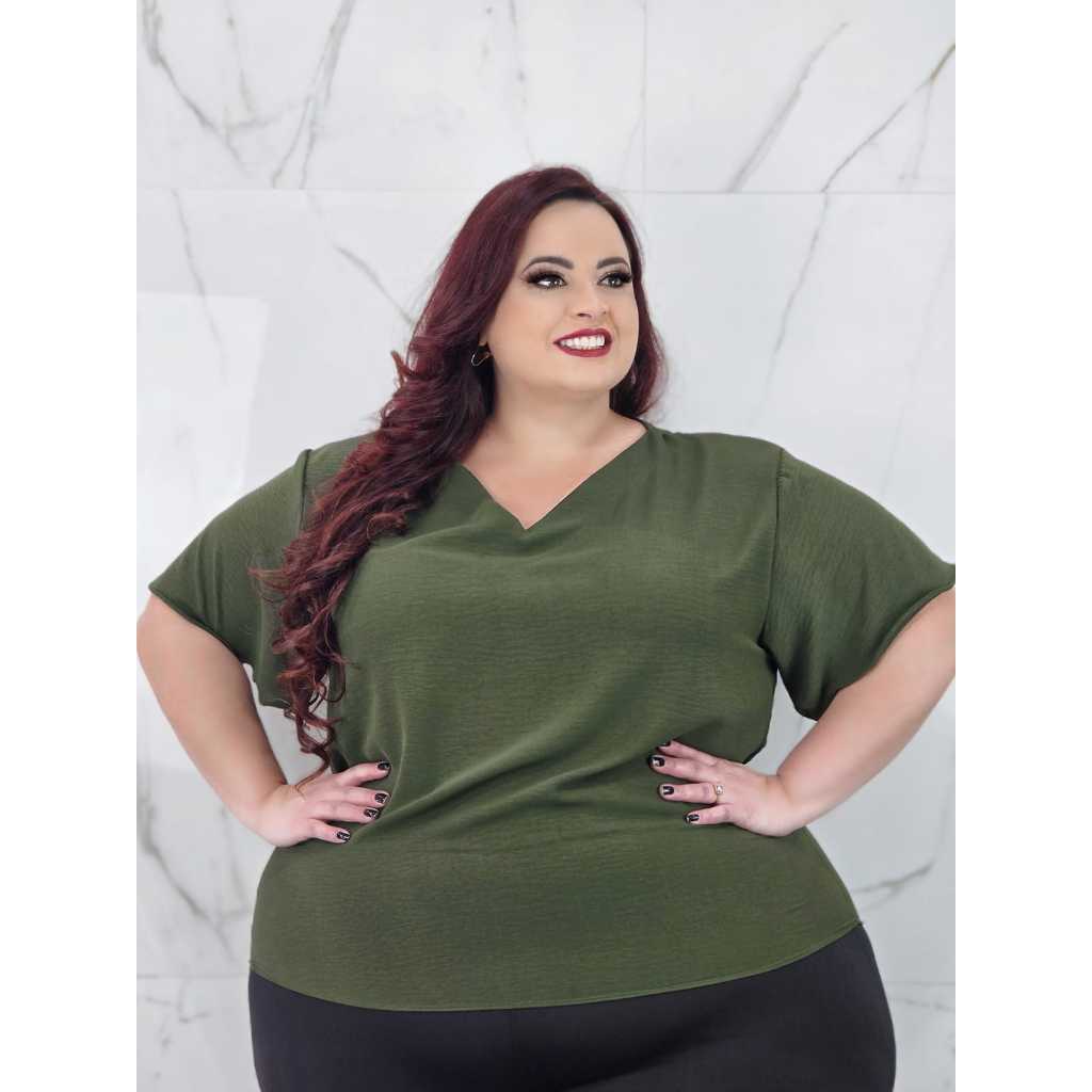 Blusa Feminina Plus Size Manga Solta Gola V Casual Moda Confortável Verão