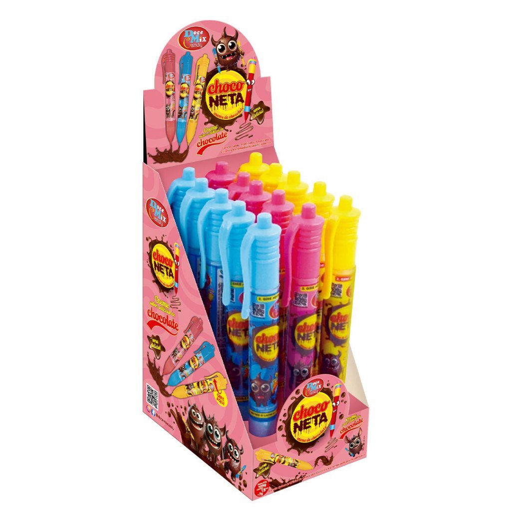 CANETA COM CREME SABOR CHOCOLATE CHOCO NETA DOCE MIX  DISPLAY 15 X 7G