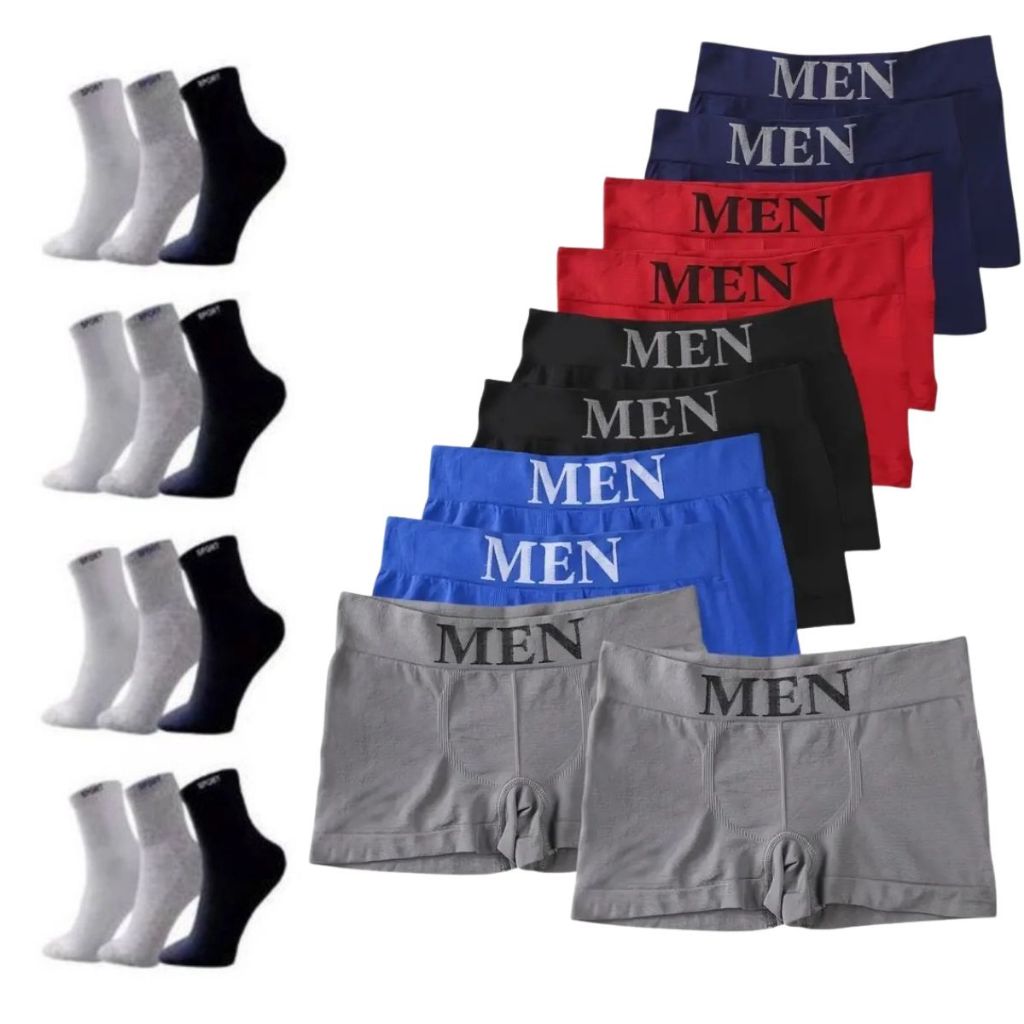 Kit 10 Cueca Microfibra + 12 Pares de Meia Cano Alto em Oferta na Shopee