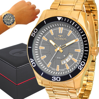 Relógio Masculino Technos Dourado Luxo Original Prova Dágua em Oferta na Shopee