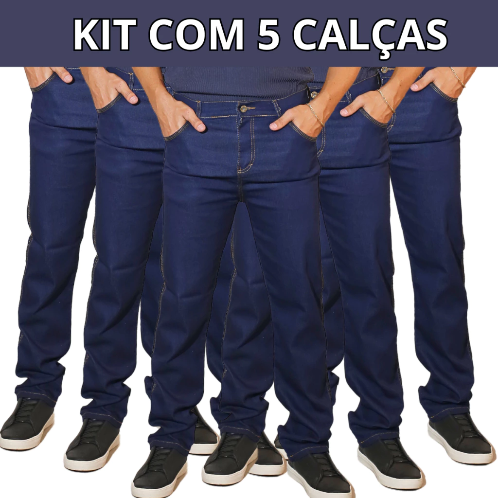 Kit 5 Calças Jeans Masculina Trabalho/Passeio Elastano Lycra Direto Da Fábrica