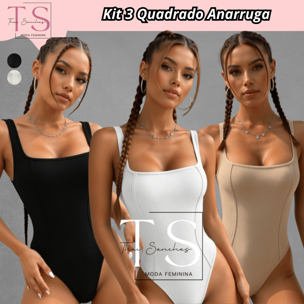 KIT 3 BODY Feminino Regata Decote Quadrado Canelado Premium Moda Verão Tendência Blogueira Roupa blusa  Feminina em Oferta na Shopee