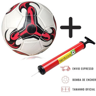 Bola de Futebol + Bomba de Ar Manual  kit Bola Tamanho Oficial Couro Sintético Campo Costurada