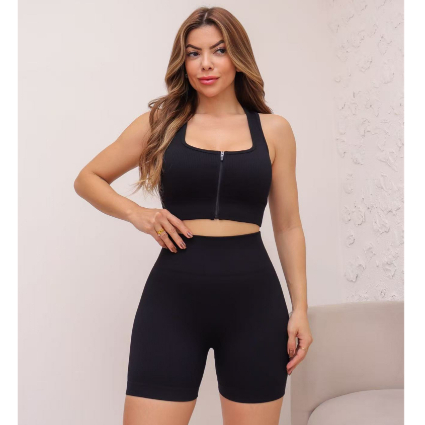 Conjunto Academia Feminino Fitness Canelado Poliamida Ziper Esportivo 3RD SD1409