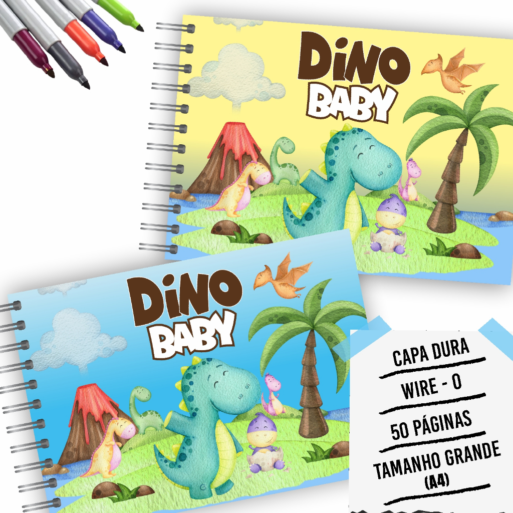 Livro de Colorir Dino Dinossauro Tamanho Grande 20x30cm 50 folhas Wire-o