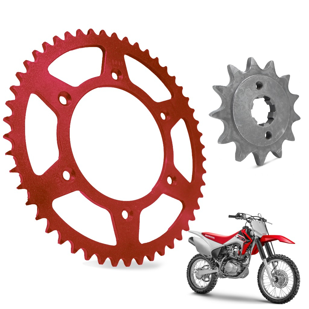 Kit Coroa e Pinhão CRF230F  Coroa 50 Dentes e Pinhão 13 Dentes Aço 1045 Coroa Na cor Vermelha