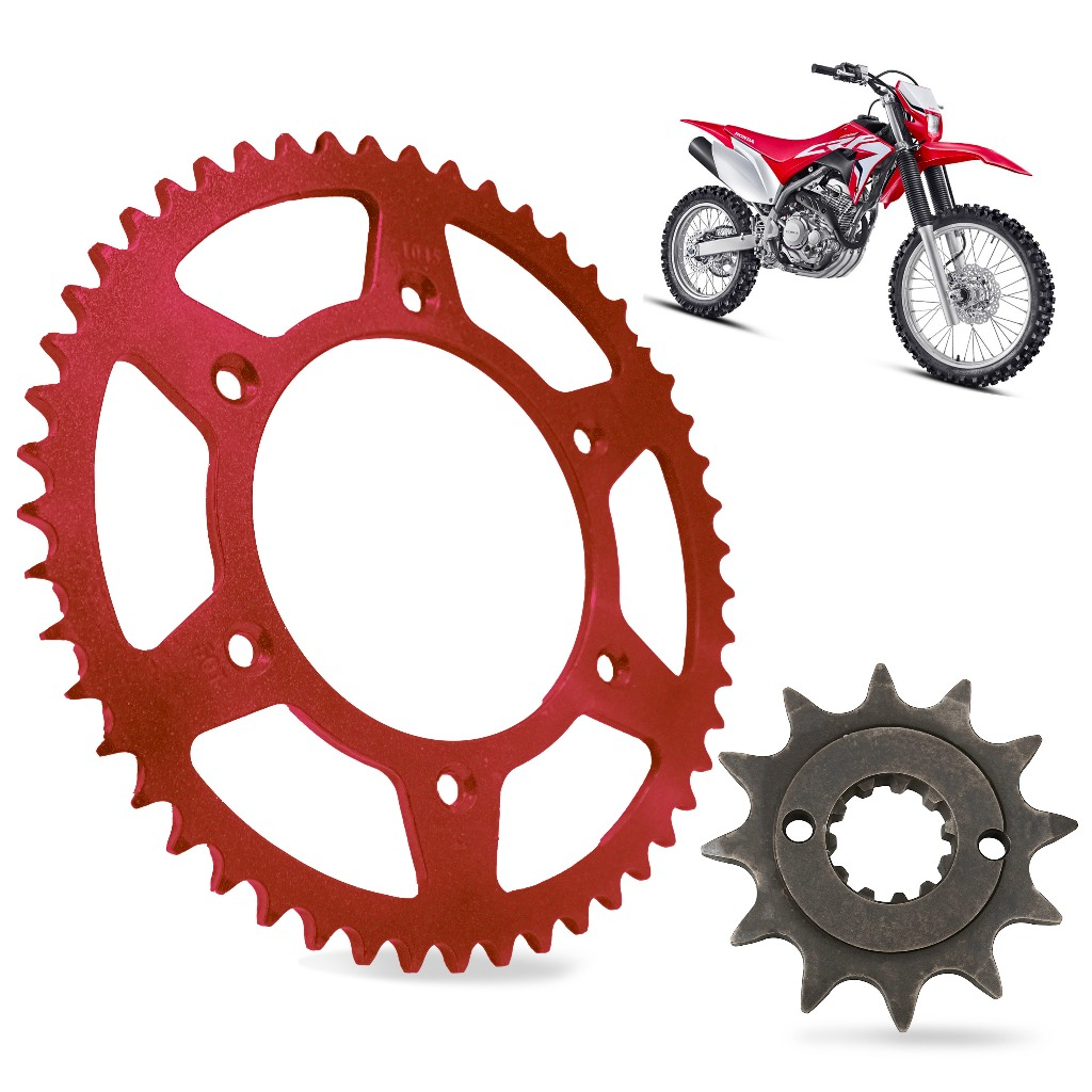 Kit Coroa e Pinhão CRF250F Nacional  Coroa 50 Dentes e Pinhão 12 Dentes Aço 1045 Coroa  Vermelha