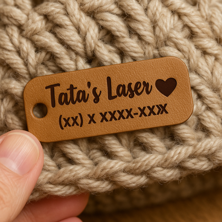 KIT 30/50/100 Etiquetas em couro sintético com sua marca em Oferta na Shopee