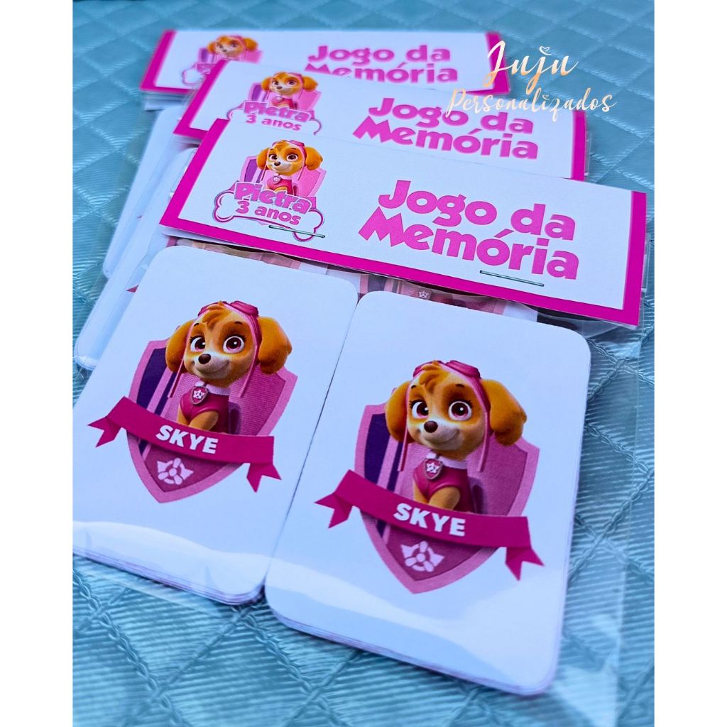 Jogo da Memória Personalizado - Lembrancinha de Aniversário tema Patrulha Canina Skye e Everest