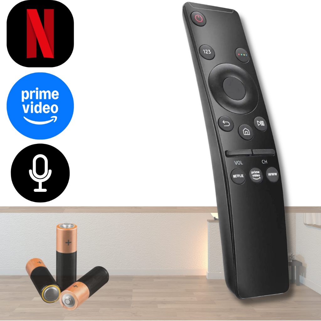 Controle Remoto Tv Compatível Samsu Smart 4K Led Lcd Botão Aplicativos Netflix Prime Video C/ Pilhas
