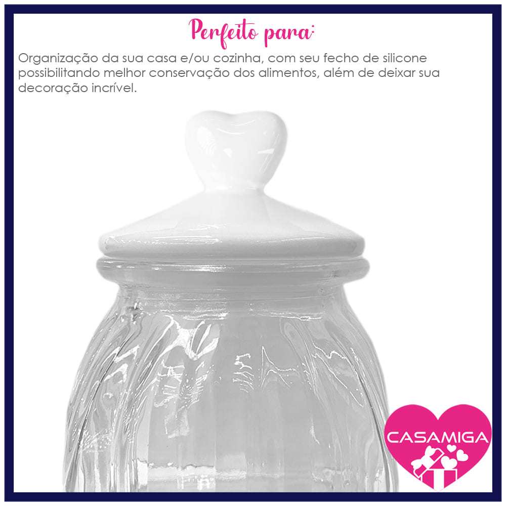 Pote Vidro Tampa Cerâmica Coração 750ml Class Home — imagem 2 de 2
