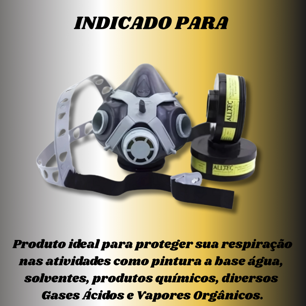 Máscara Respirador Alltec 1/4 Facial 2 Filtros Vapores Orgânicos e Gases Ácidos   MIG-12 CA 33.596 em Oferta na Shopee